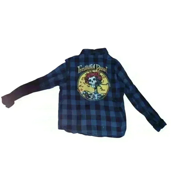 Grateful Dead Flannel Sz m Blue Plaid Long Sleeve Button Collar Preppy Emo - Picture 2 of 5